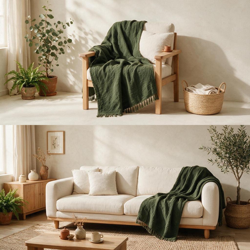 Sora Linen Throw styled in a quiet interior