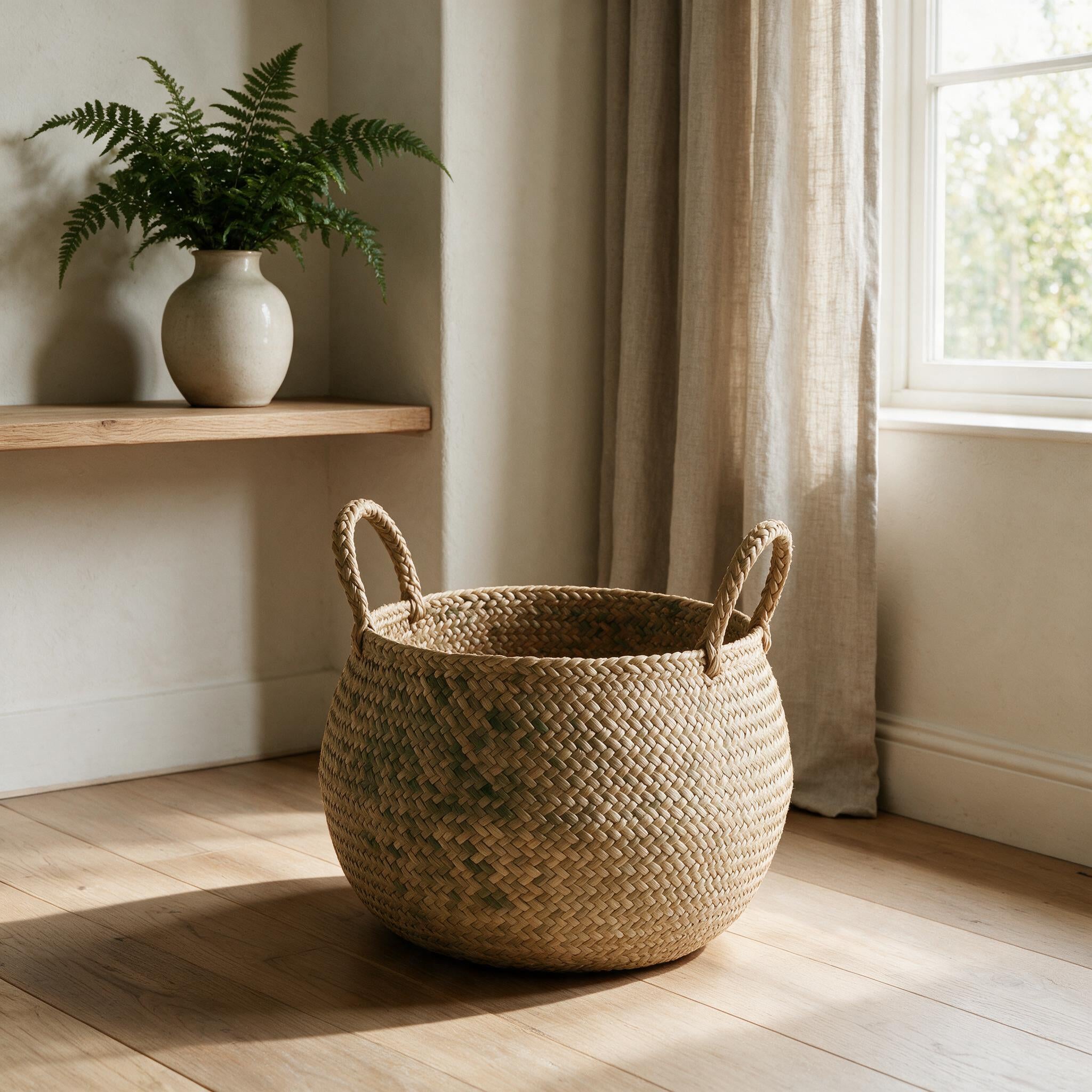 Willow Weave Storage Basket styled in a quiet interior
