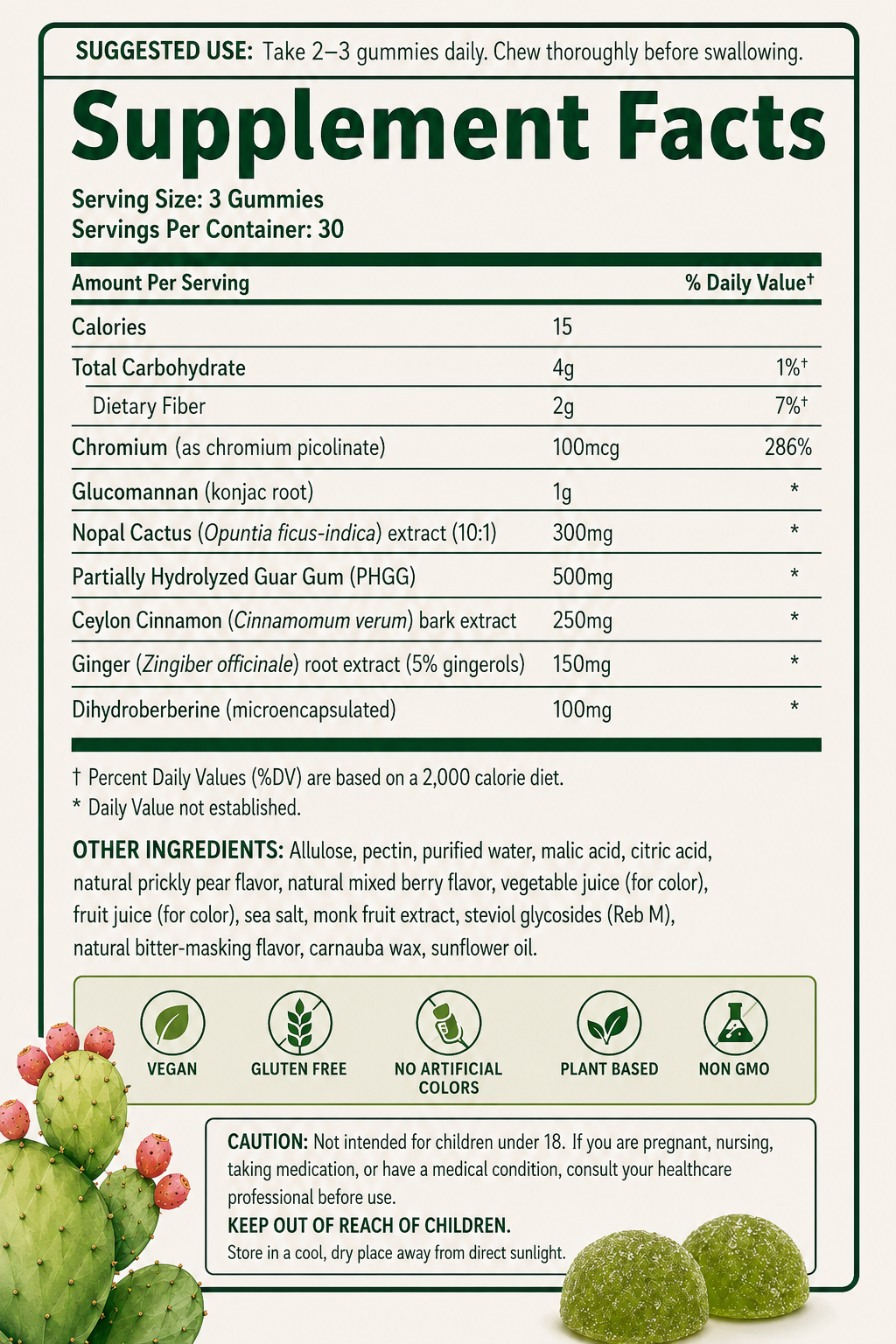 CACTELIA Supplement Facts