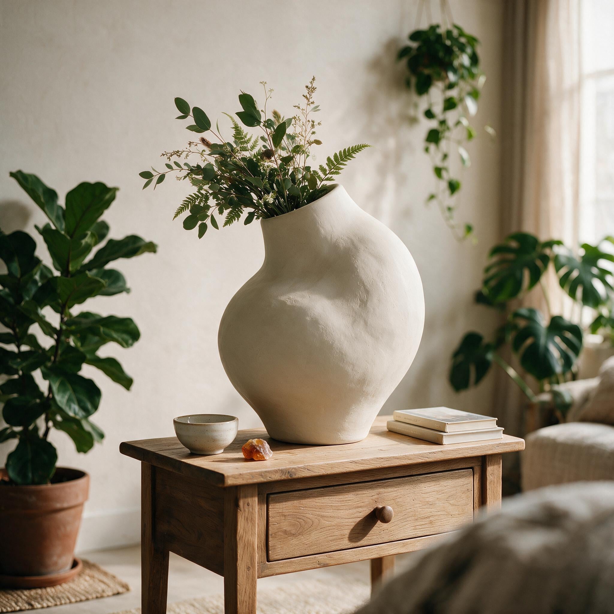 Meadow Ceramic Vase in warm chalk white, alternate detail view