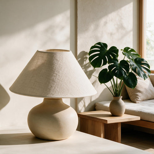 Grove Table Lamp with pale clay ceramic base, alternate detail view